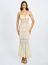Pallas Beige Lace Trim Crochet Mermaid Maxi Dress
