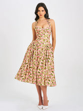 Niya Floral Print Linen Halter Corset Maxi Dress
