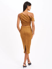 Zabrina Brown Suede Straight Pencil Skirt