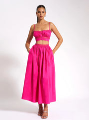 Martha Fuchsia Cotton Poplin Maxi Skirt With Lace Trim