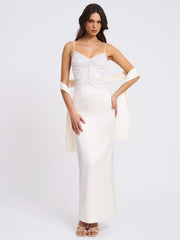 Karmen Pearl Top Pencil Slip Gown with Scarf