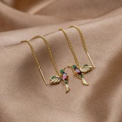 Vioraia Crystal Hummingbird Tassel Earrings