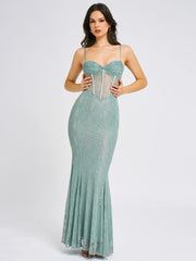 Janelle Green Sweetheart Mermaid Lace Maxi Dress