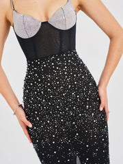 Jimena Crystal Embellished Back Slit Maxi Dress