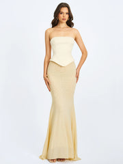 Adelina Butter Yellow Peplum Mermaid Gown with Lace-up Back
