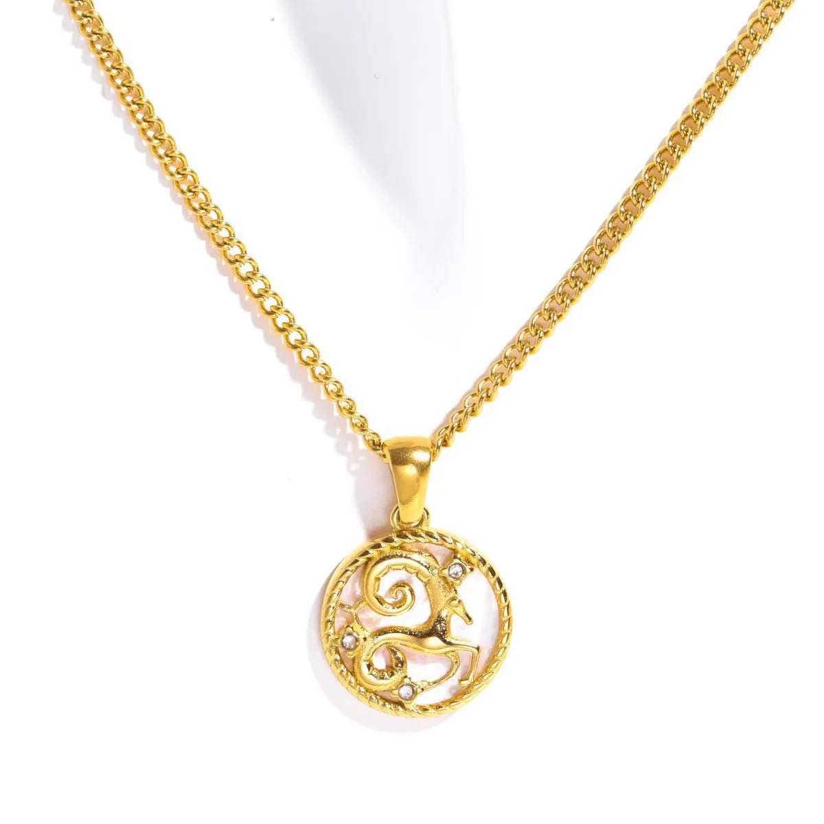 Vioraia White Shell Zodiac Coin Necklace