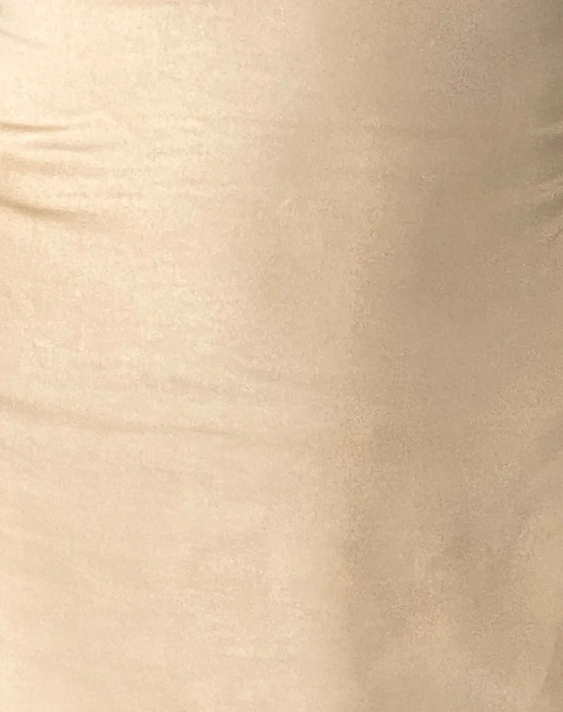 Isolda Satin Halterneck Mini Dress in Champagne with Rosette