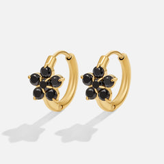Vioraia Black Crystal Flower Hoop Earrings