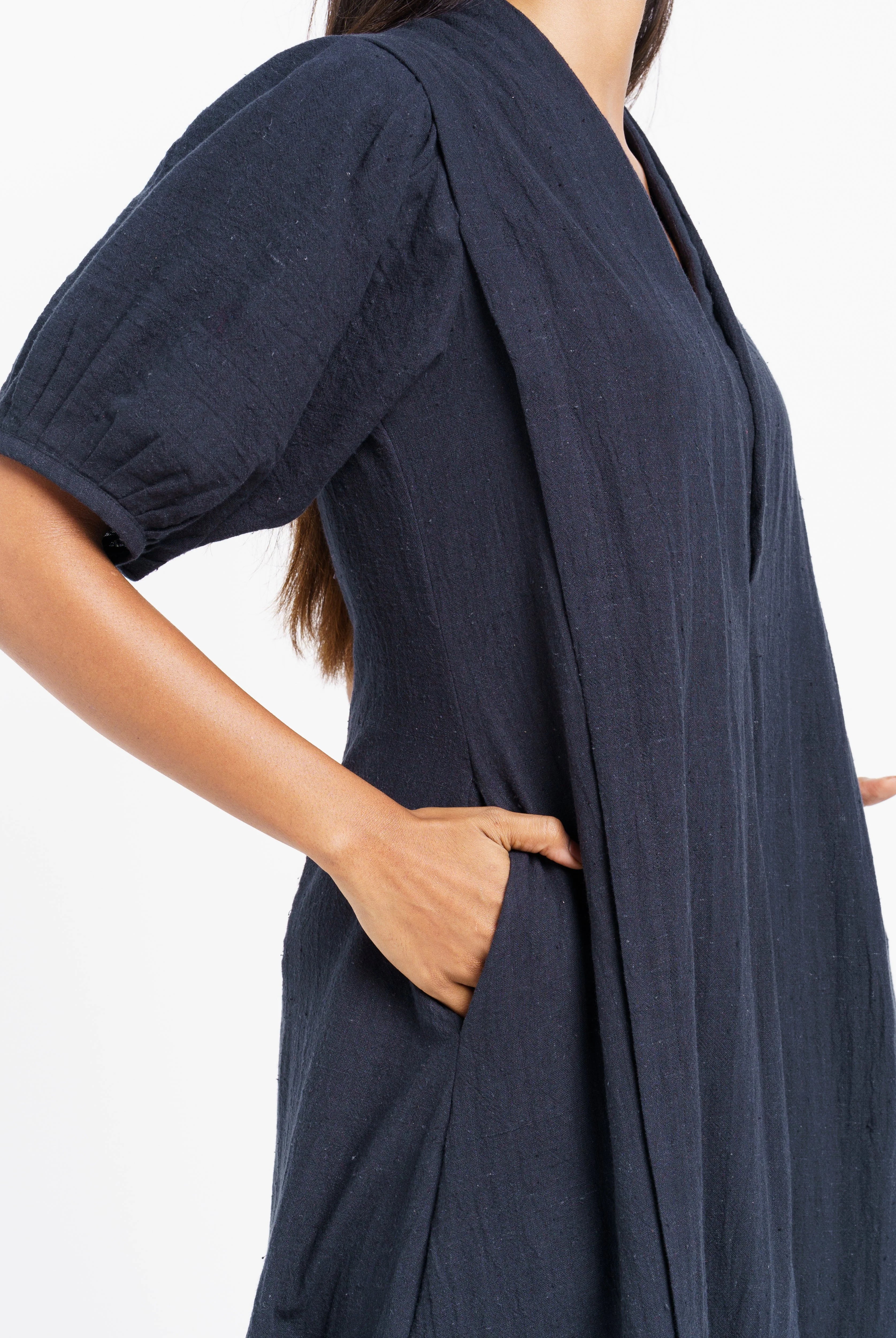 A Classic Ink Black Midi Dress
