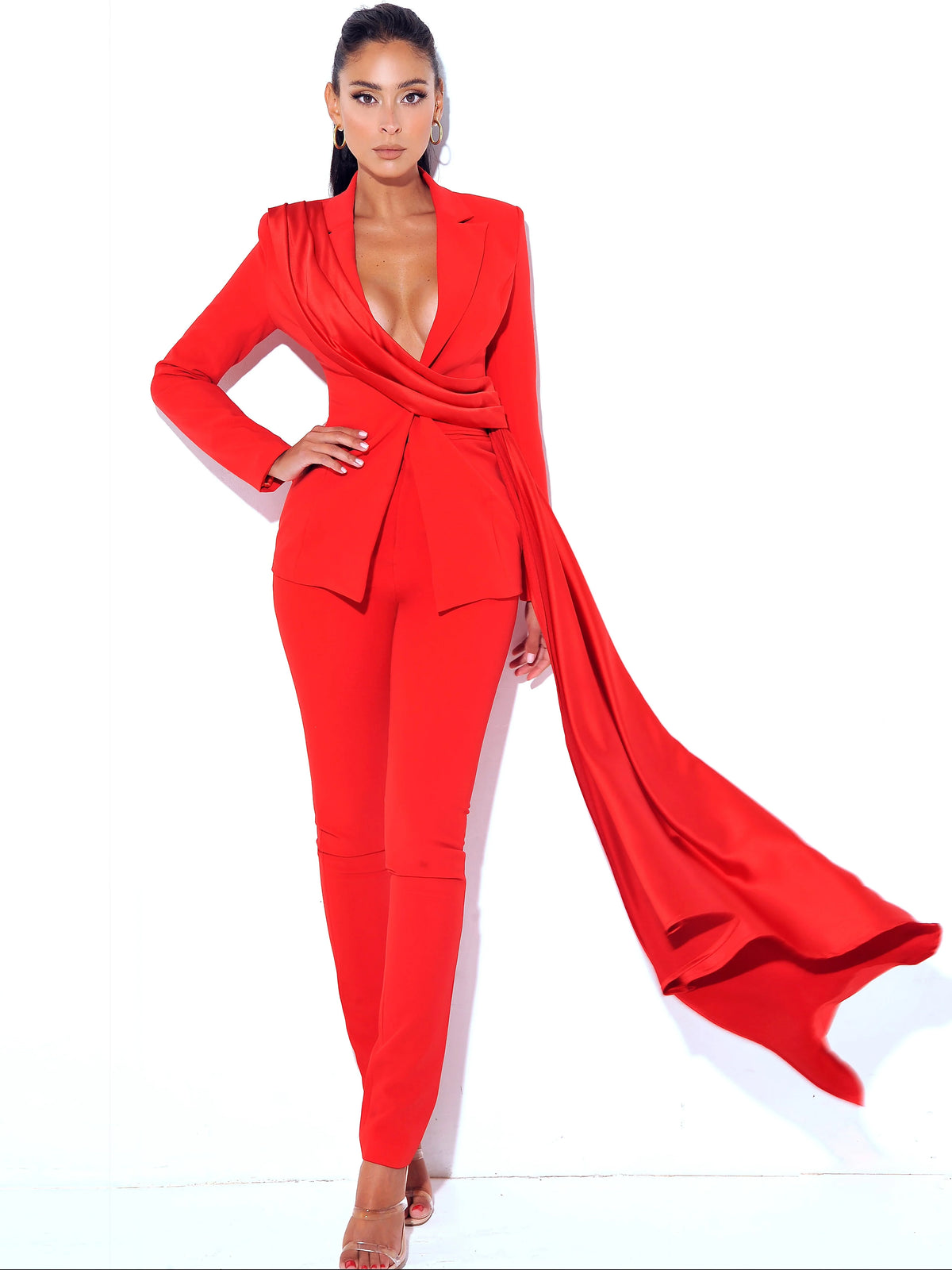 Vayla Red Skinny Fit Crepe Trousers