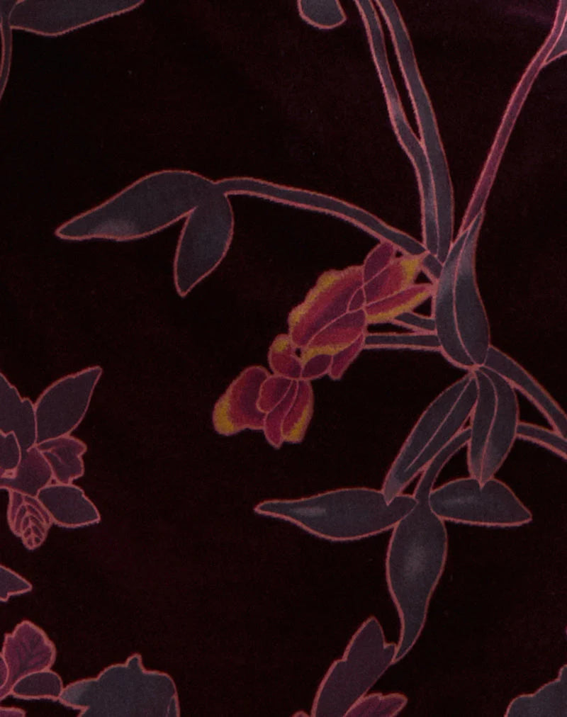 Alitra Mini Dress in Floral Devore Burgundy