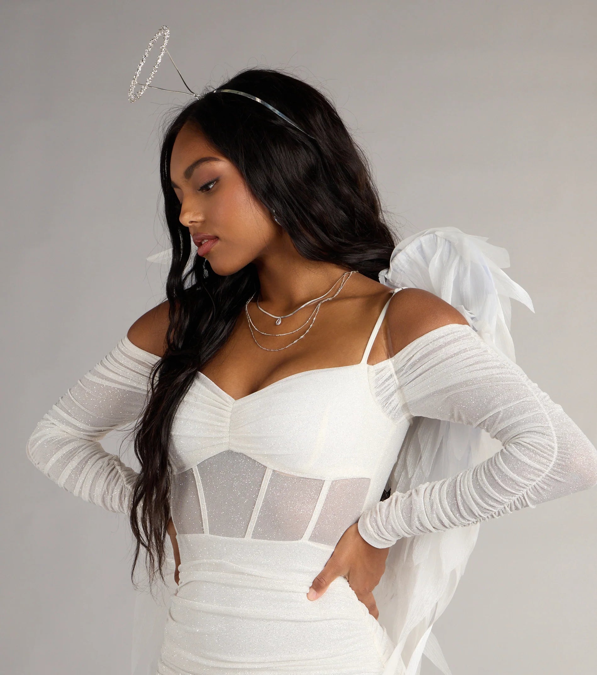 See Me Shining Glitter Off-The-Shoulder Mini Dress