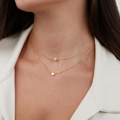 Vioraia Layered Gold Star & Pearl Necklace