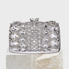 Vioraia (CS) Reina Rhinestones Crystals Clutch Bag - Silver