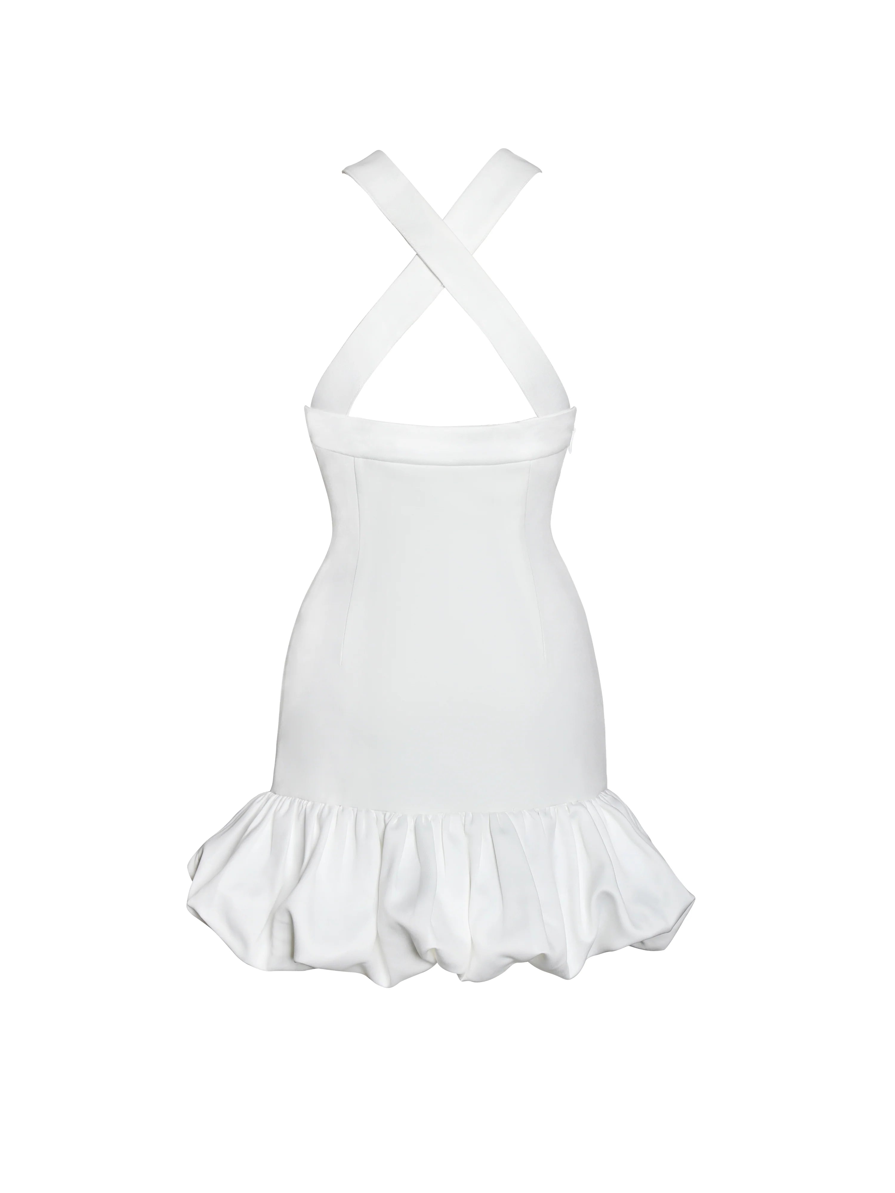 Barbra White Cross Straps Bodycon Mini Dress with Bubble Hem
