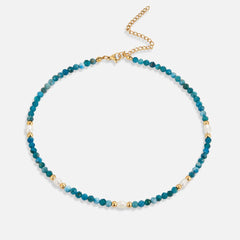 Vioraia Turquoise Blue & Pearl Bead Necklace