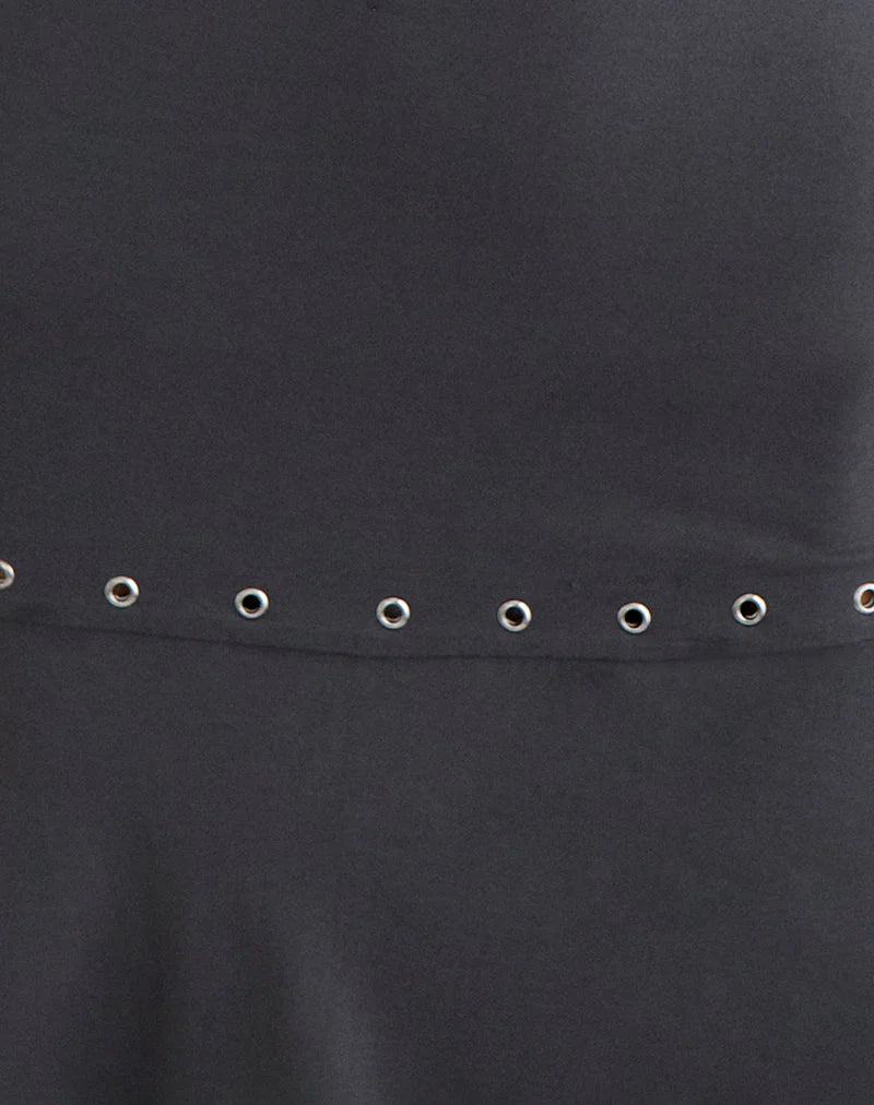 Nakime Halter Mini Dress with Eyelets in Jersey Charcoal Grey