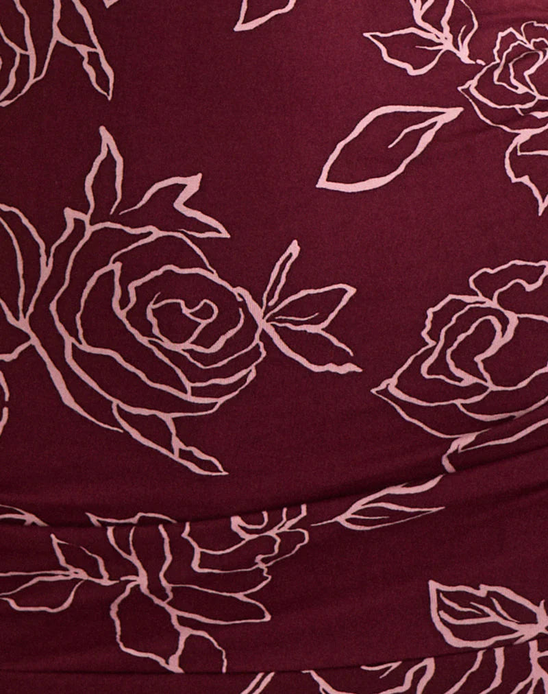 Lanai Mini Dress in Outline Rose Maroon