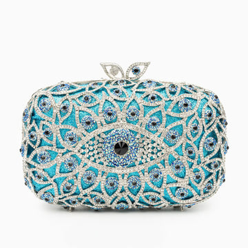 Vioraia Crystal Evil Eye Clutch Bag - Sky Blue