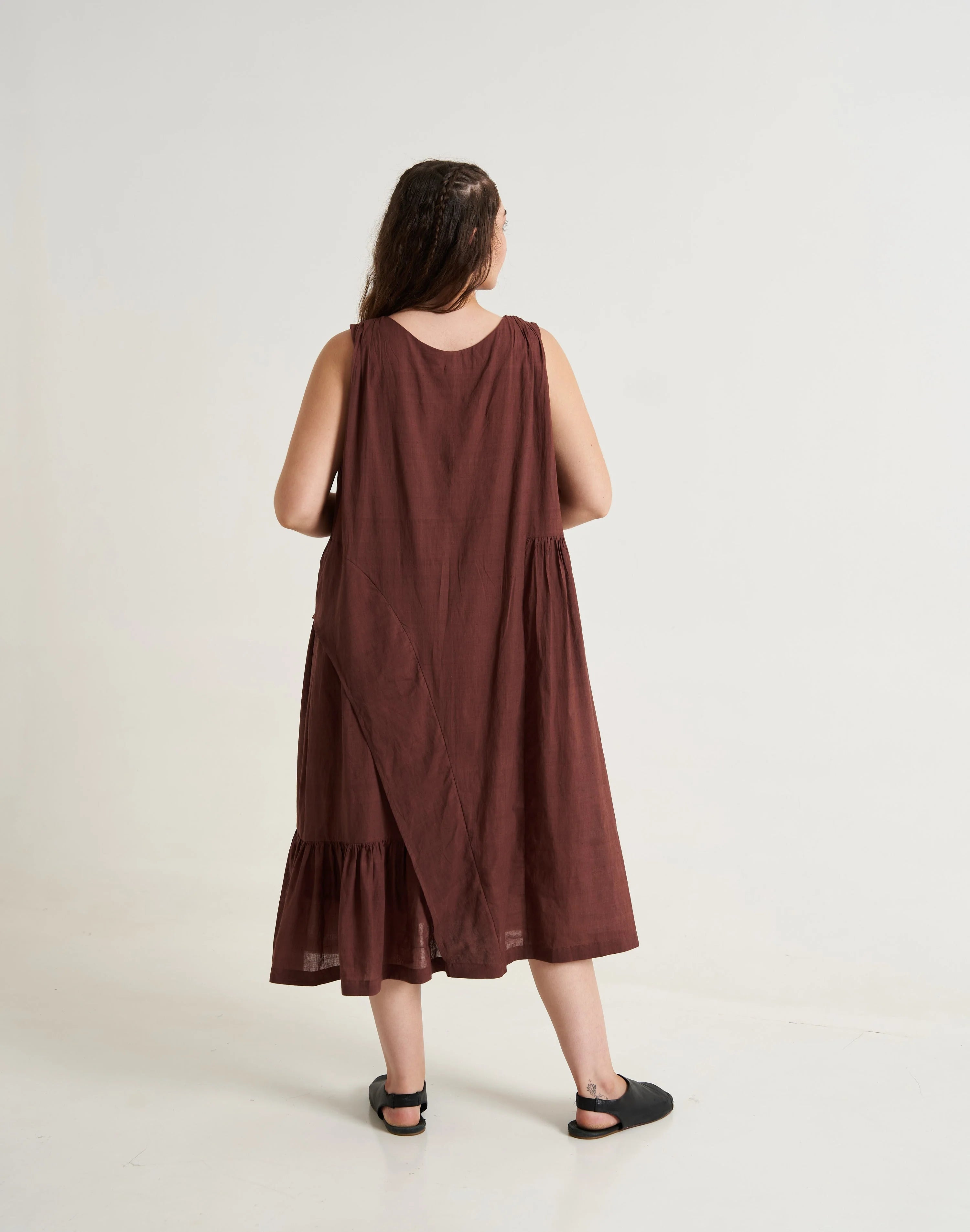 Cocoa Brown Pleated Twirl Dress