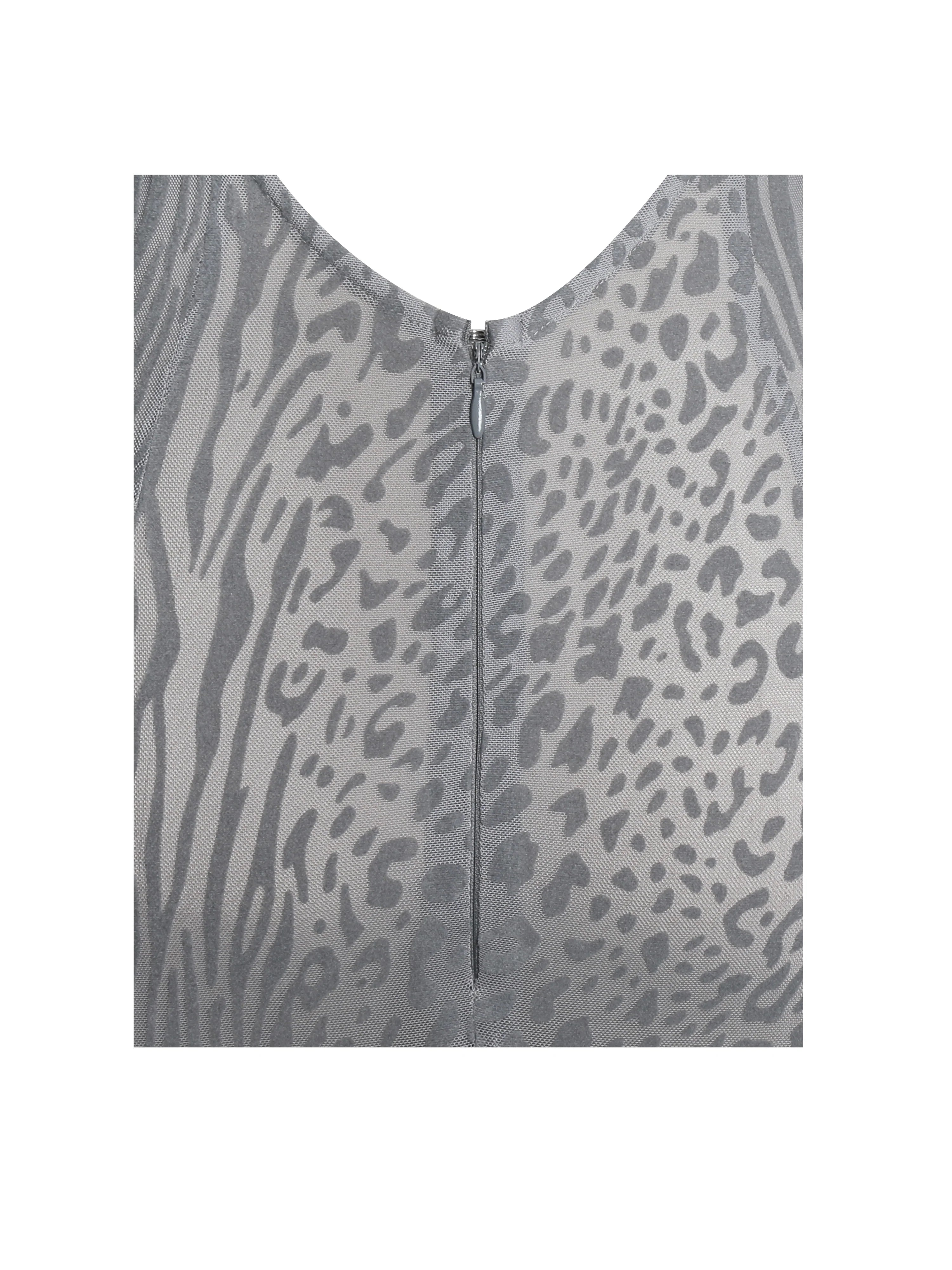 Waylynn Gray Animal Print Burnout Velvet Detail Mesh Backless Maxi Dress