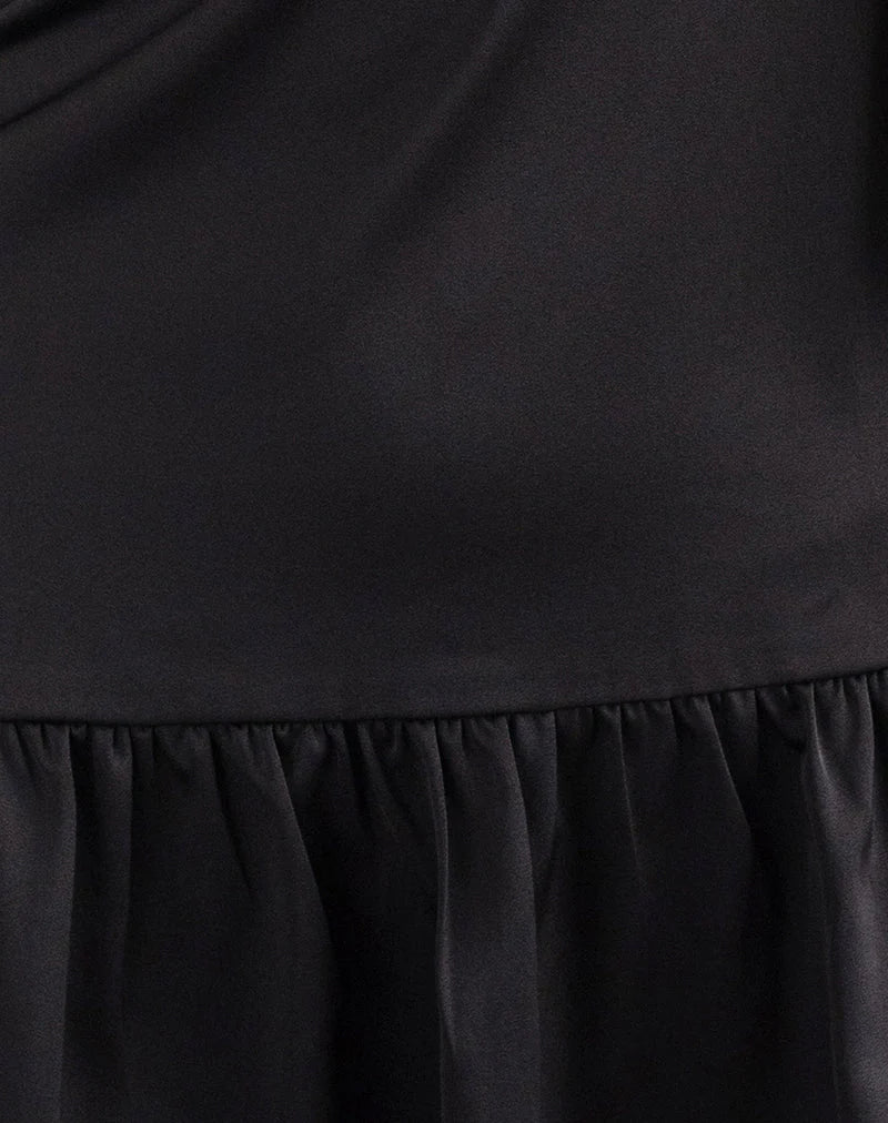 Distia Plunge Puff Mini Dress in Black