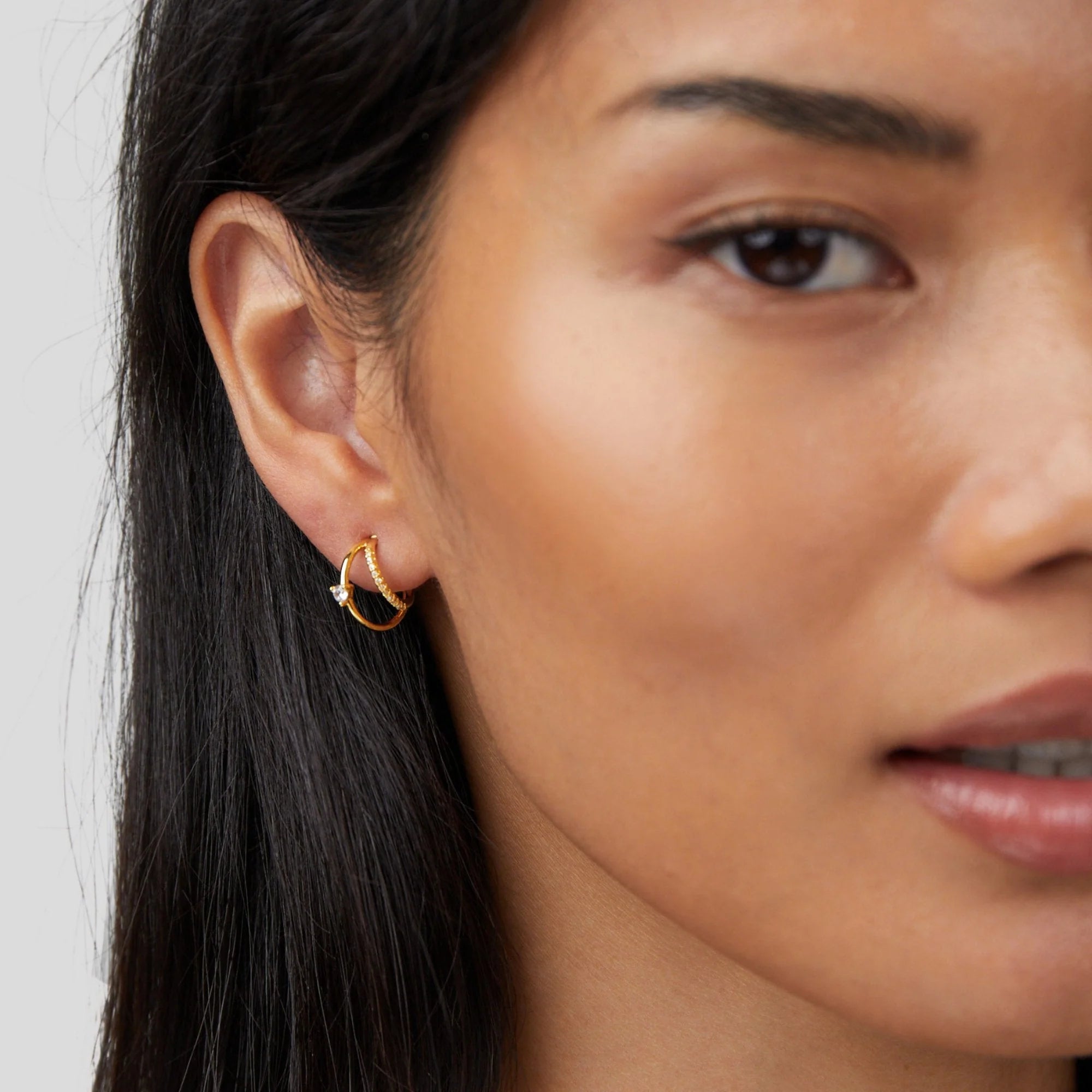 Vioraia Layered Crystal Gold Hoop Earrings