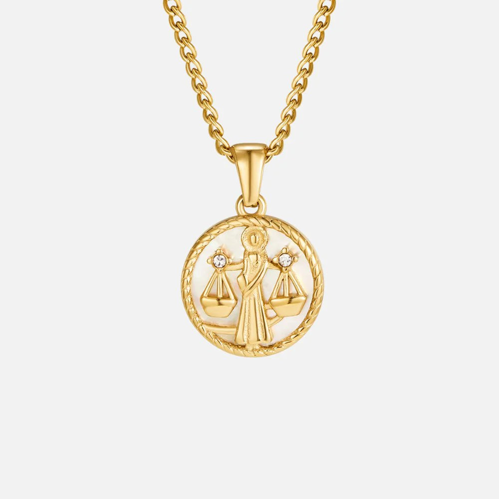 Vioraia White Shell Zodiac Coin Necklace