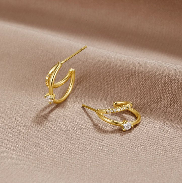 Vioraia Layered Crystal Gold Hoop Earrings
