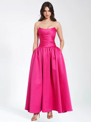 Walterina Fuchsia Satin Strapless Drop Waist Corset Gown