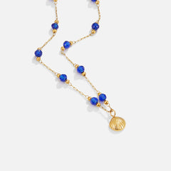 Vioraia Nerissa Gold Shell & Blue Bead Necklace