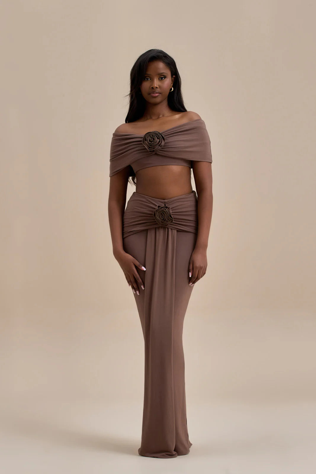 BELLE DRAPE MAXI SKIRT | CHOC - SALE