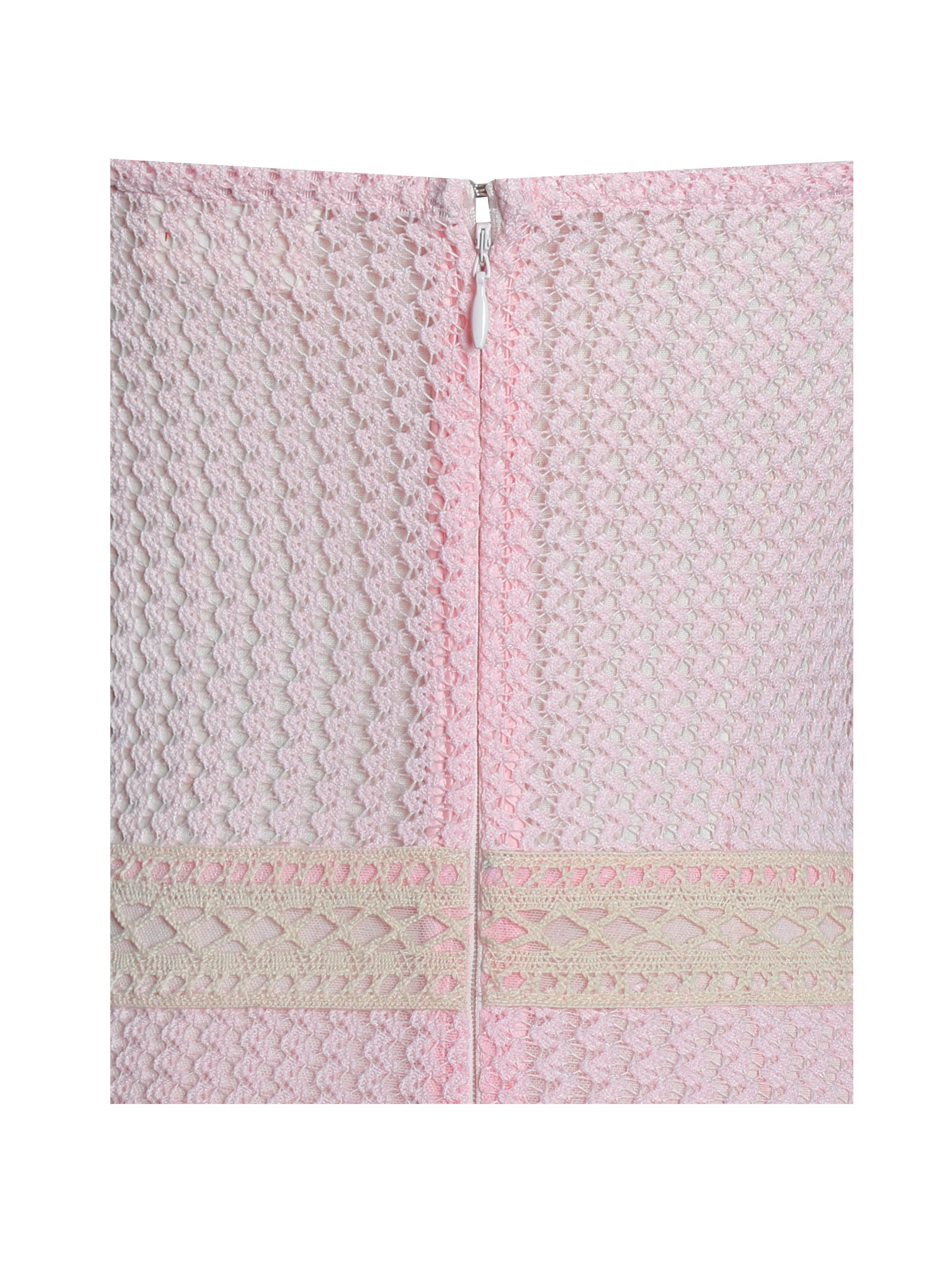 Pallas Pink Lace Trim Crochet Mermaid Maxi Dress