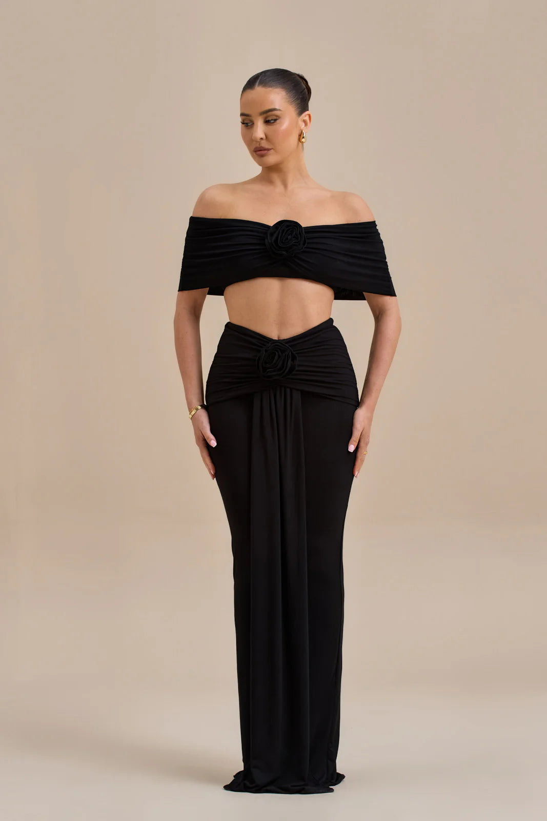 BELLE DRAPE MAXI SKIRT | BLACK - SALE