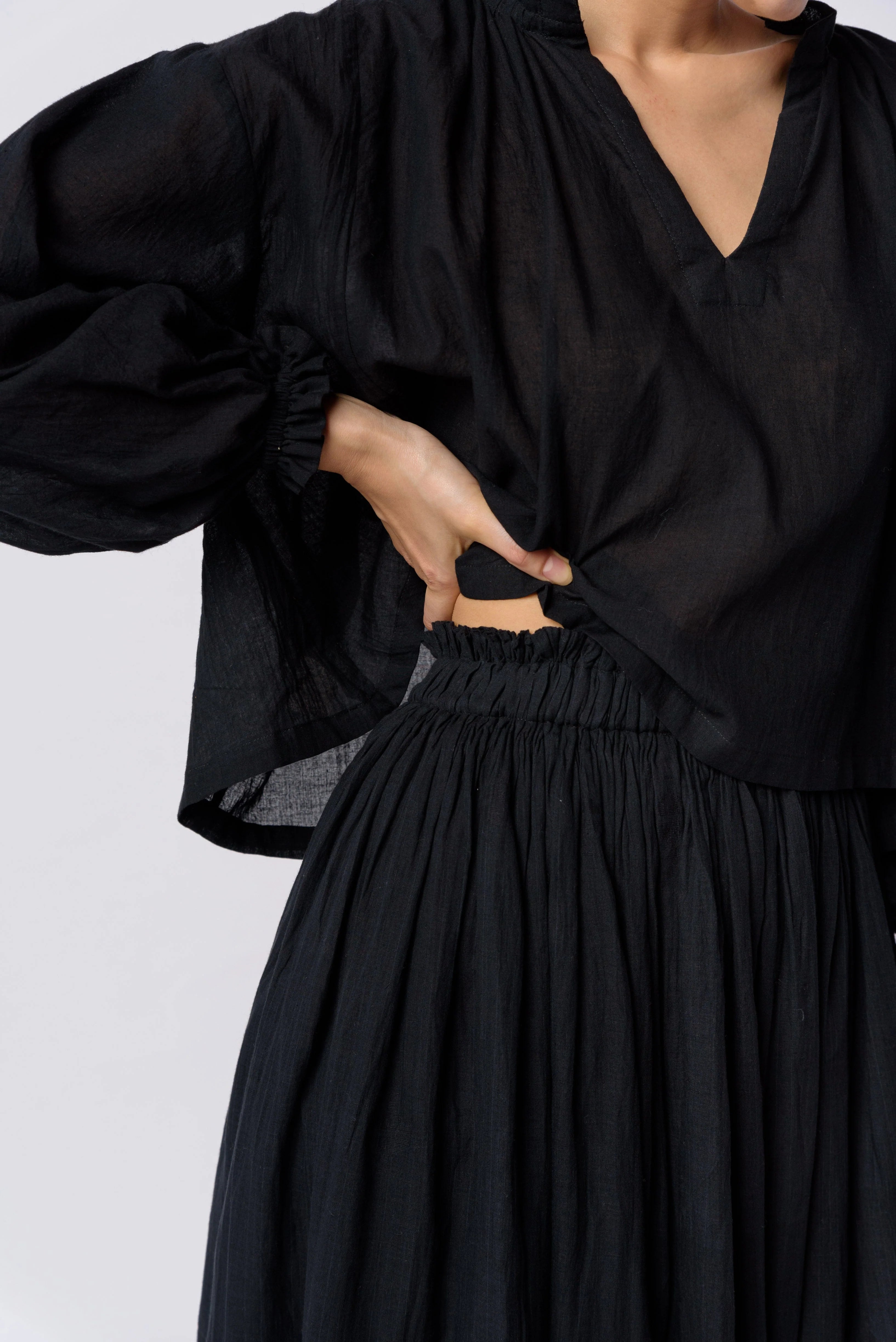Black cotton flared top
