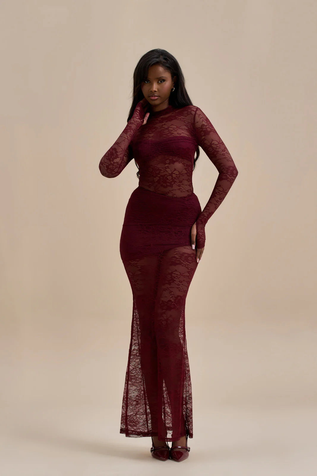 BRITNEY LACE MAXI SKIRT | WINE