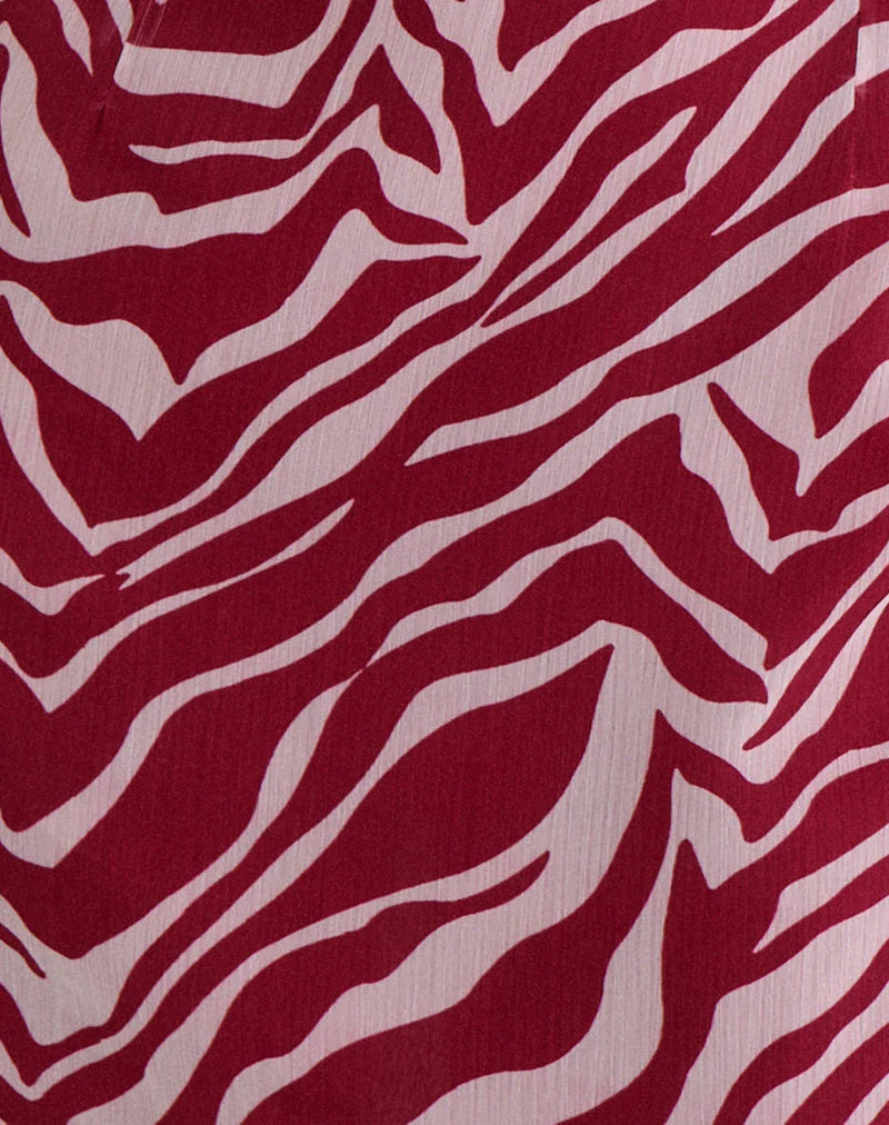 Beyza Halter Mini Dress in Zebra Print Red