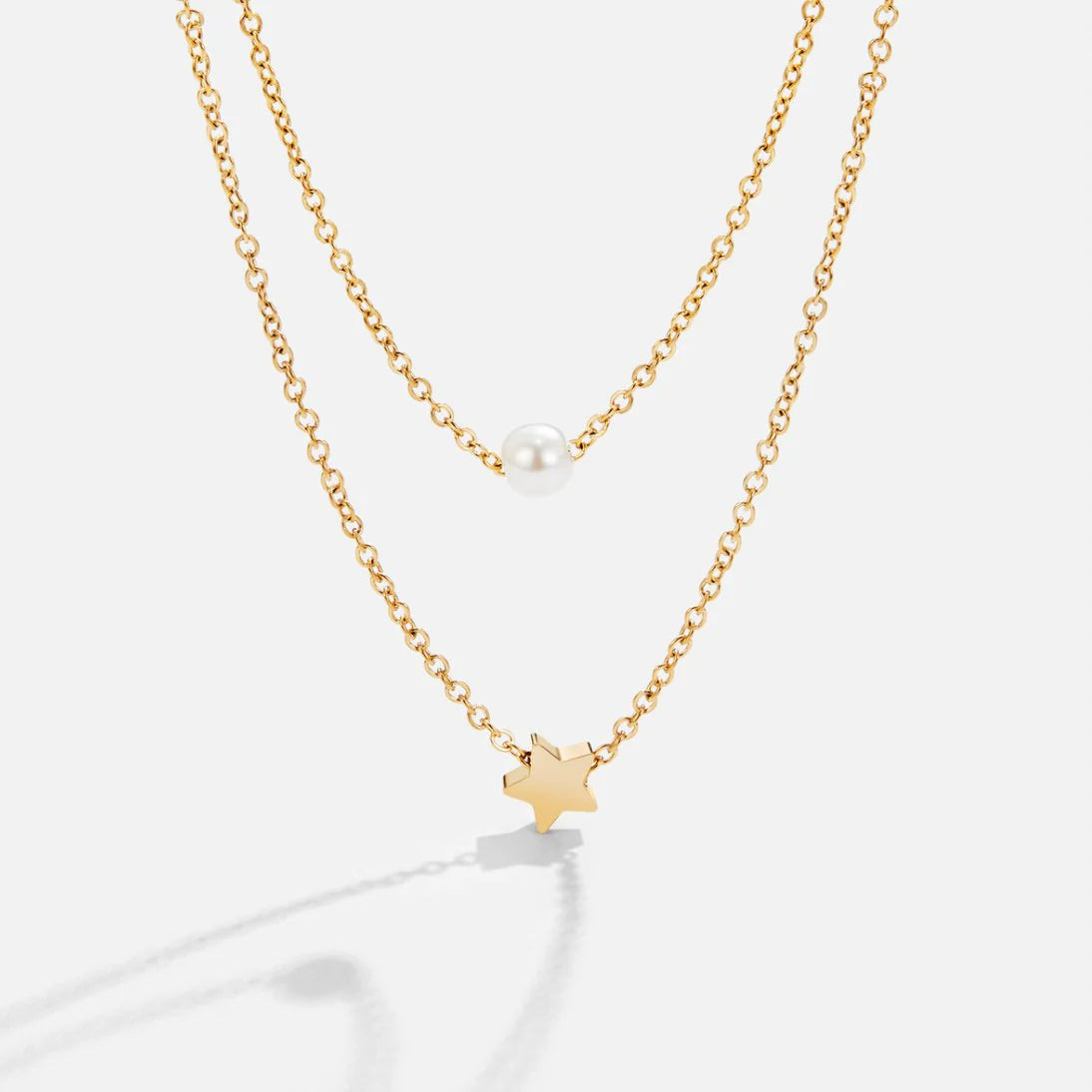 Vioraia Layered Gold Star & Pearl Necklace