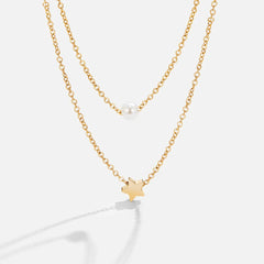 Vioraia Layered Gold Star & Pearl Necklace