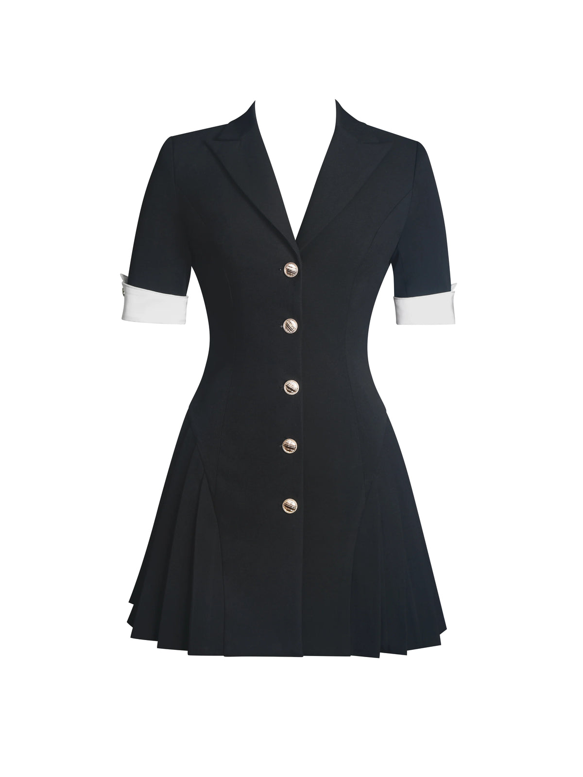 Ilitha Black Woven Crepe Pleated A-Line Mini Dress