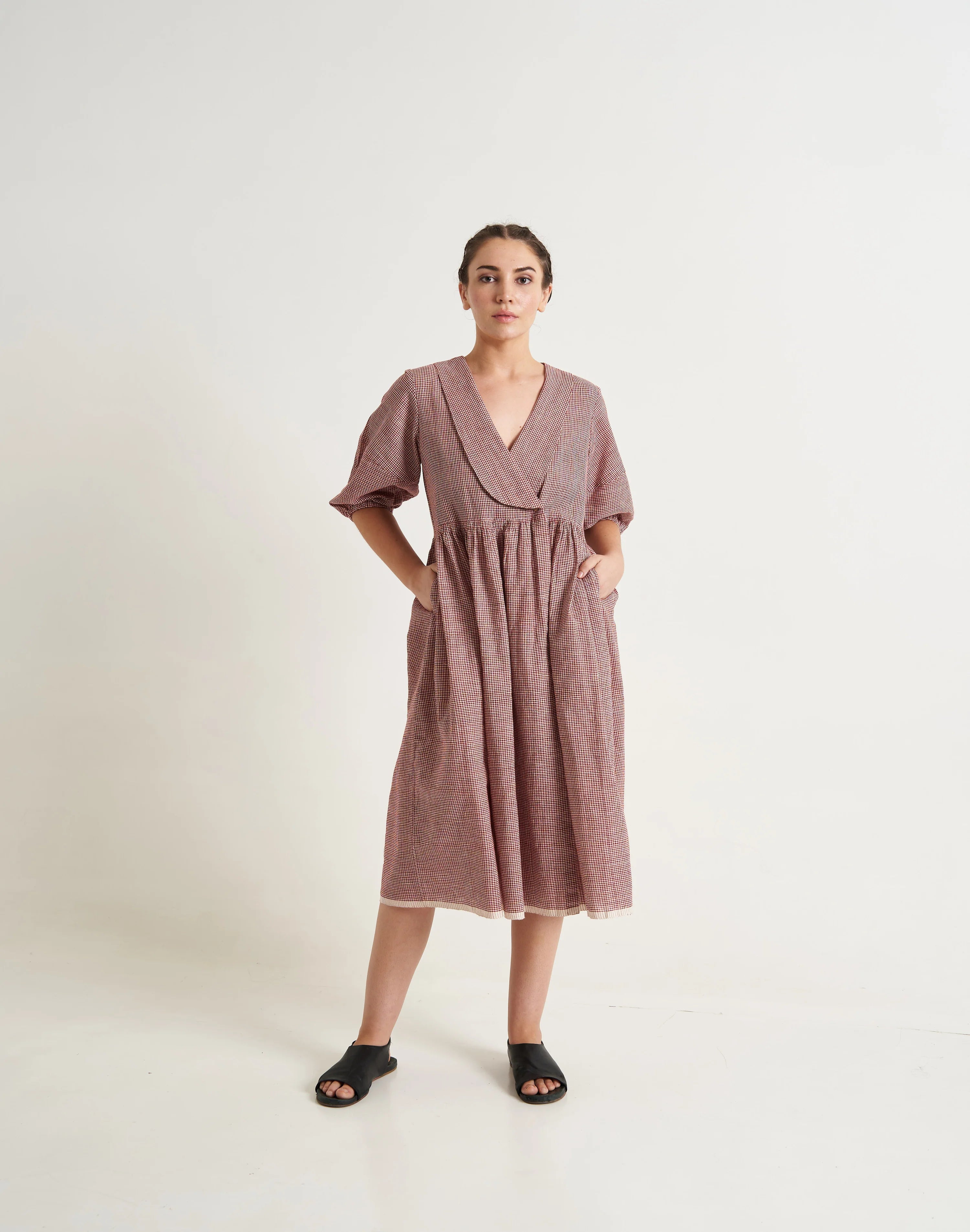 Crimson Checkered Wrap on Dress