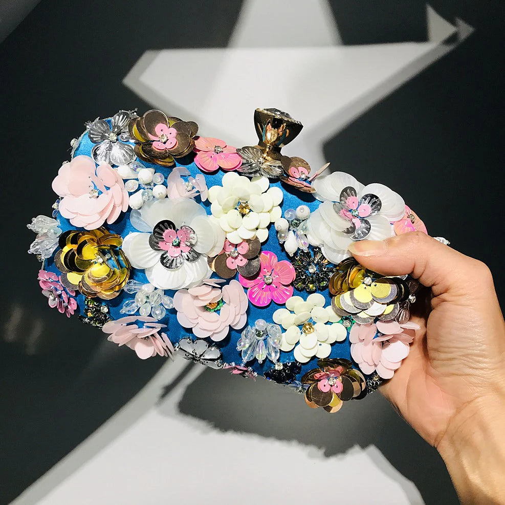 Vioraia Zenaida Handmade Flower Beaded Clutch Bag