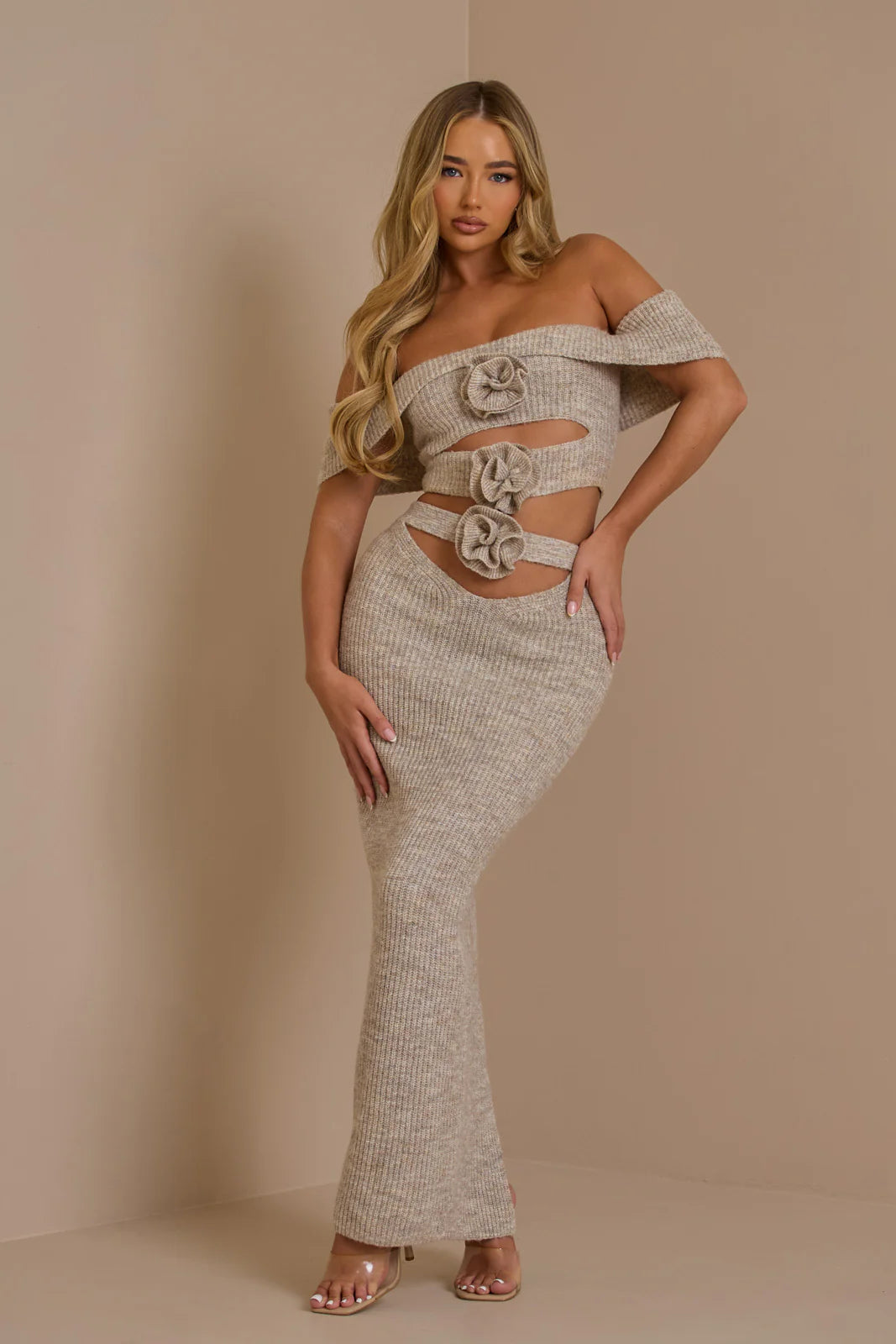 BLOSSOM BARDOT CROP TOP | OATMEAL
