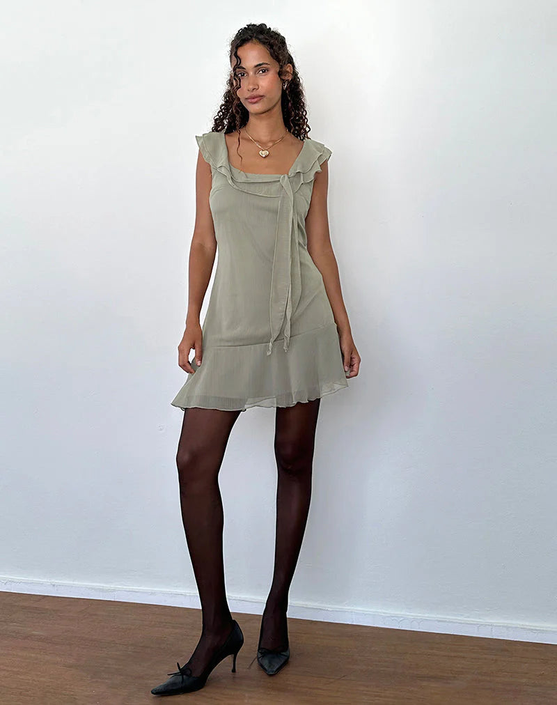Binita Mini Dress In Chiffon Olive
