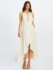 Nalani Floral Ivory Ruffled Halter Maxi Dress