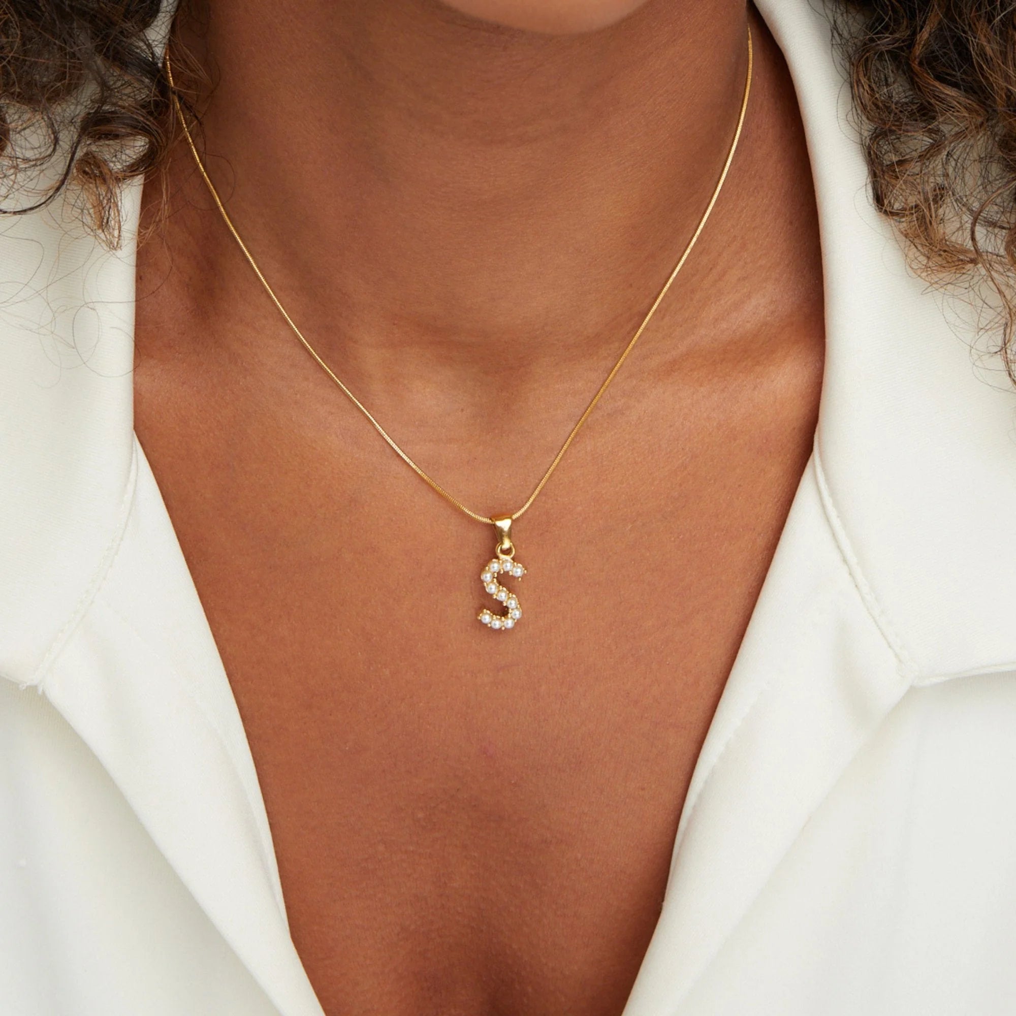 Vioraia Letter Pearl Charm Necklace