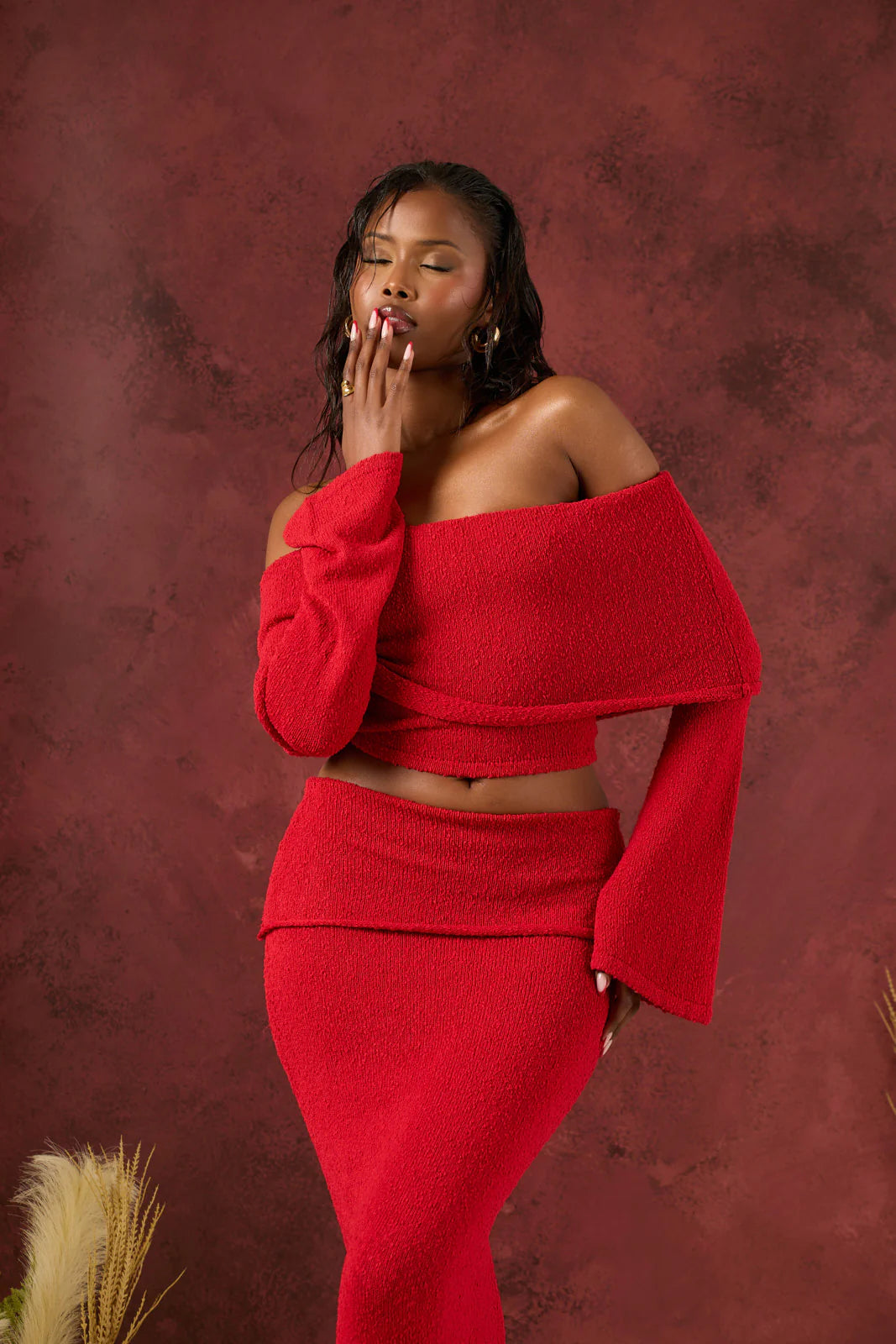 YASMIN BOUCLE KNIT CO-ORD | RED
