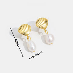 Vioraia Freshwater Pearl & Gold Shell Earrings