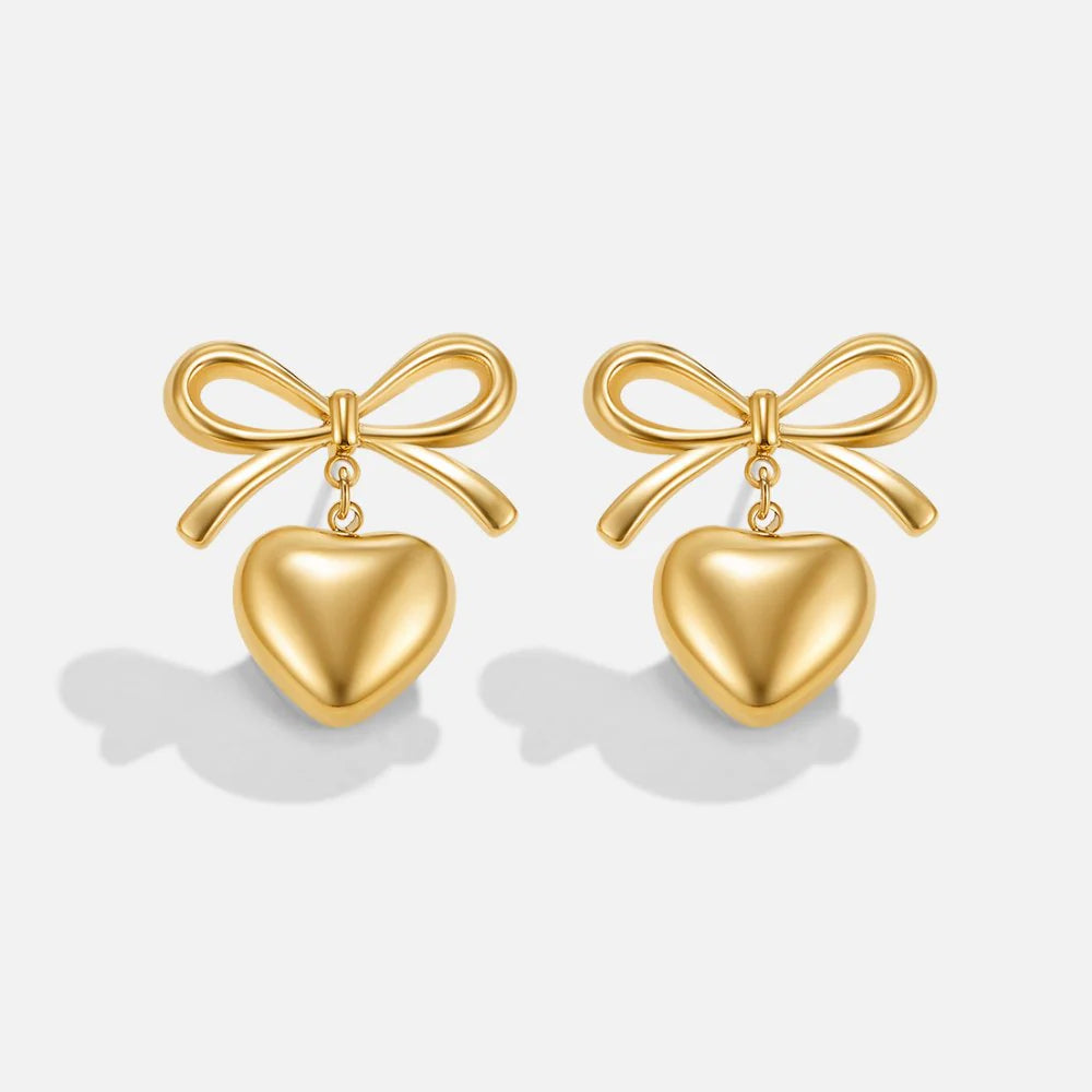 Vioraia Mary Bow Heart Drop Earrings
