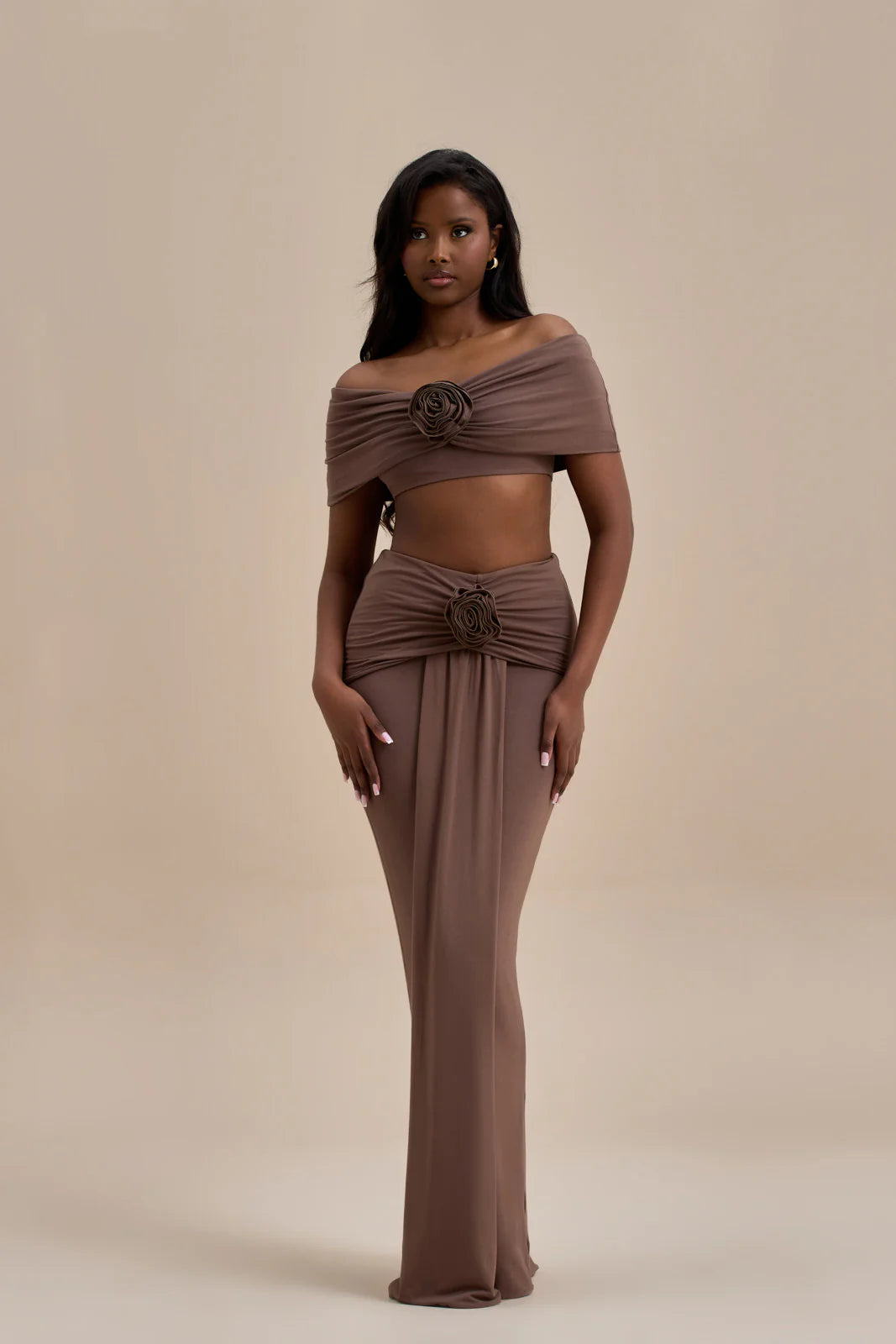 BELLE DRAPE MAXI SKIRT | CHOC - SALE